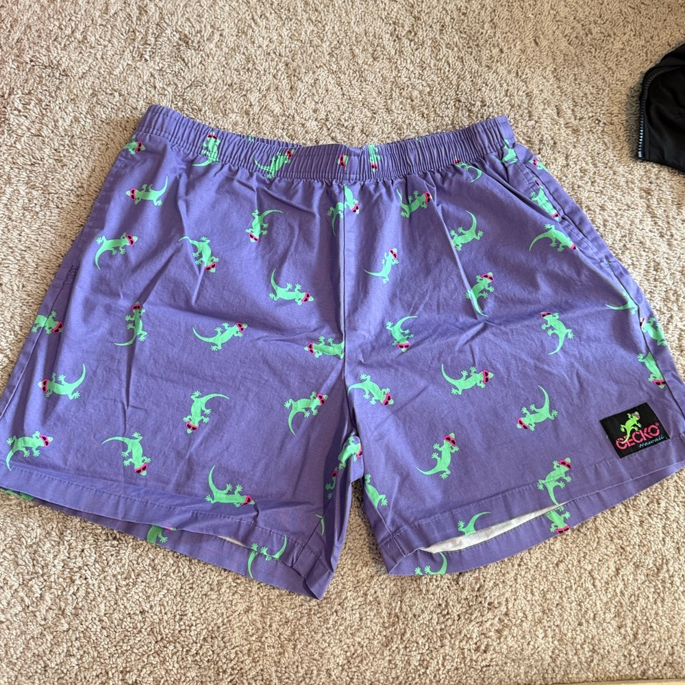 Ecko Unlimited Purple and Green Athletic Shorts with Dinosaur Print